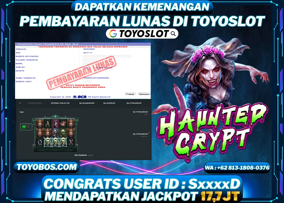 TOYOSLOT - BUKTI KEMENANGAN JACKPOT Haunted Crypt Rp17,700,000,- LUNAS